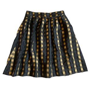 Ann Taylor Full Circle Skirt Women's Sz 4 Black Gold Check Cocktail Whimsygoth